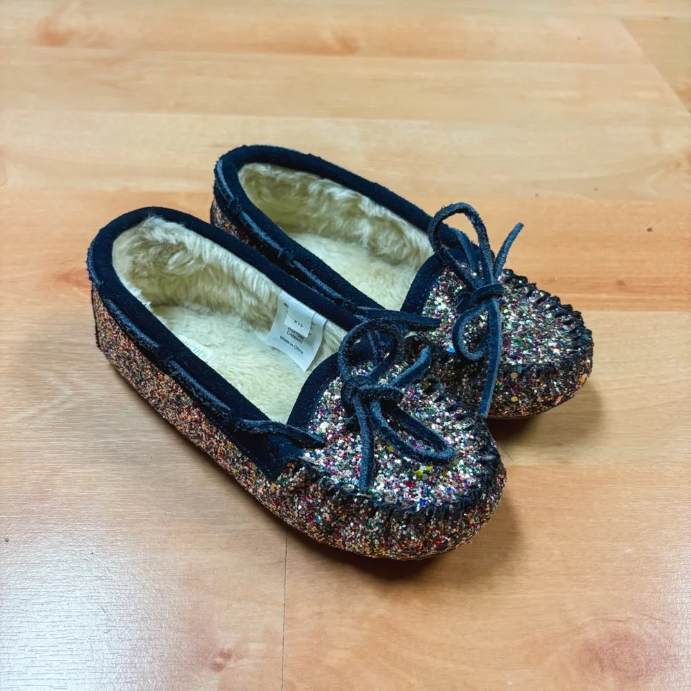Crewcuts by J Crew Navy Blue & Rainbow Glitter Slip-On Moccasins Kids Size 13